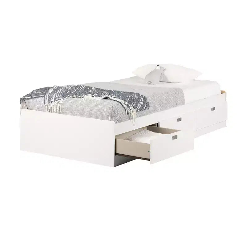 HomeStock Lit simple blanc de 37,46 cm H avec rangements, en aggloméré