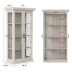 Bibliothèque Famapy Chêne Gris avec Vitrine en Verre et Bande Lumineuse LED, Étagère Haute avec Portes, Vitrine de Rangement