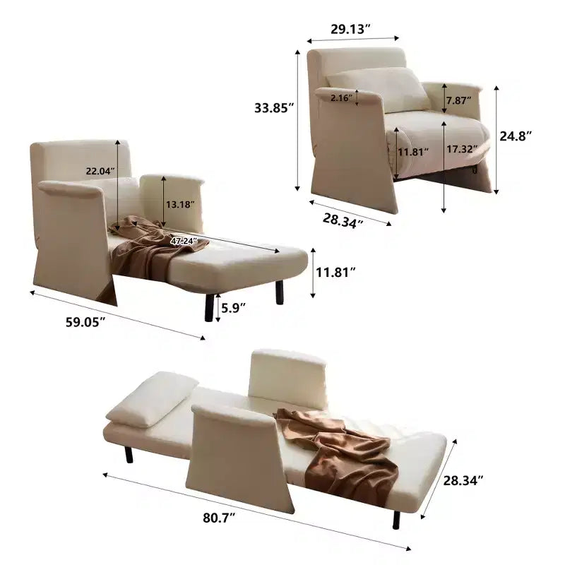Canapé-lit multifonctionnel Luck Live Modern de 72 cm à 205 cm, avec un coussin, beige