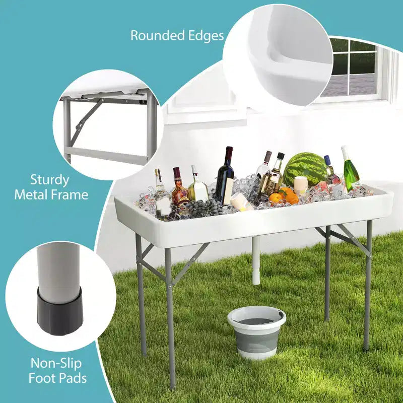 Table pliante Costway de 120 cm avec bac à glace intégré, table d'extérieur portable avec grand évier