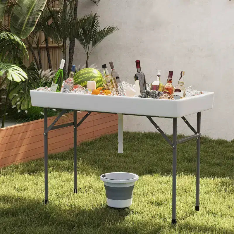 Table pliante Costway de 120 cm avec bac à glace intégré, table d'extérieur portable avec grand évier