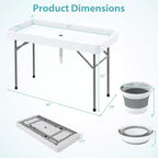 Table pliante Costway de 120 cm avec bac à glace intégré, table d'extérieur portable avec grand évier
