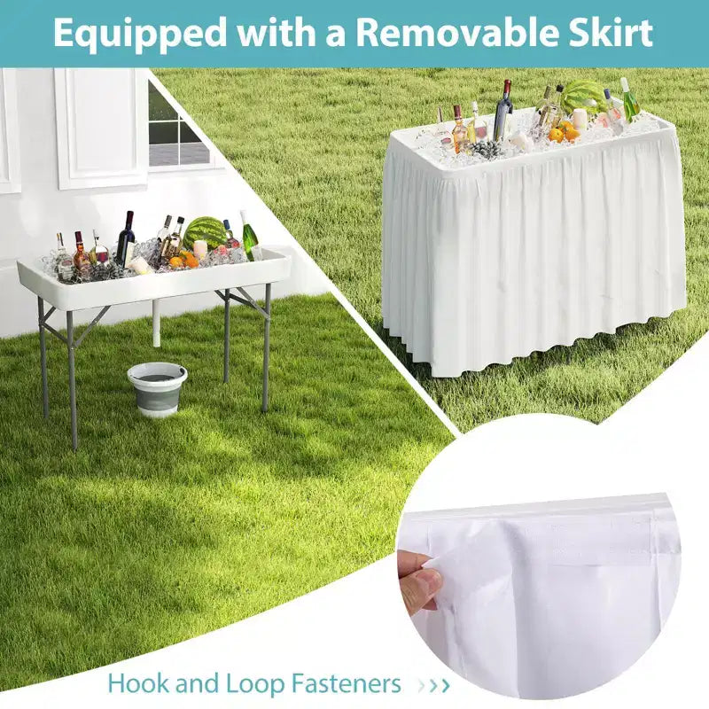 Table pliante Costway de 120 cm avec bac à glace intégré, table d'extérieur portable avec grand évier