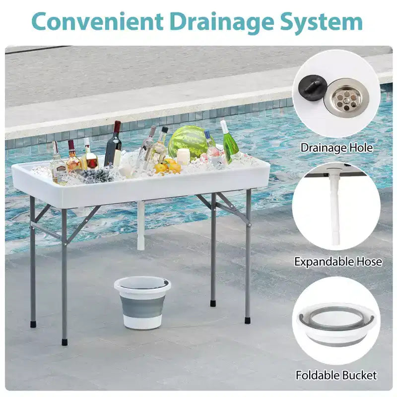 Table pliante Costway de 120 cm avec bac à glace intégré, table d'extérieur portable avec grand évier