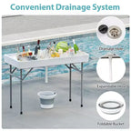Table pliante Costway de 120 cm avec bac à glace intégré, table d'extérieur portable avec grand évier
