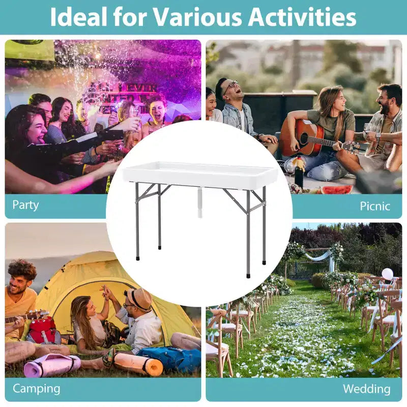 Table pliante Costway de 120 cm avec bac à glace intégré, table d'extérieur portable avec grand évier