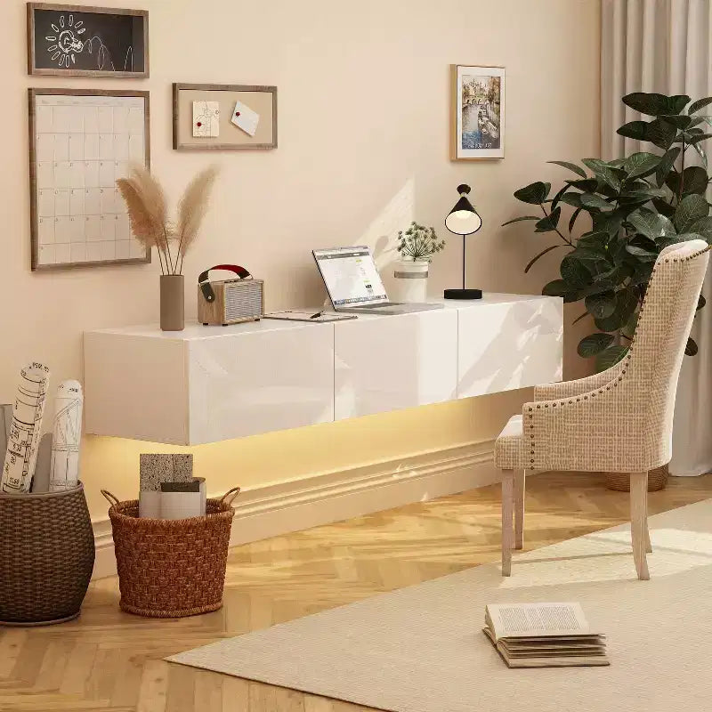 Meuble TV Mural Famapy - Élégance Moderne Blanche et Brillance Fonctionnelle pour Votre Espace de Divertissement