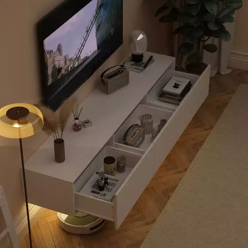 Meuble TV Mural Famapy - Élégance Moderne Blanche et Brillance Fonctionnelle pour Votre Espace de Divertissement