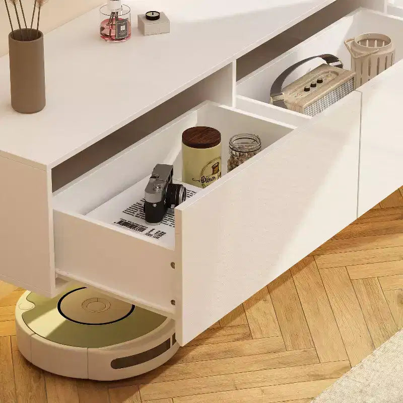 Meuble TV Mural Famapy - Élégance Moderne Blanche et Brillance Fonctionnelle pour Votre Espace de Divertissement
