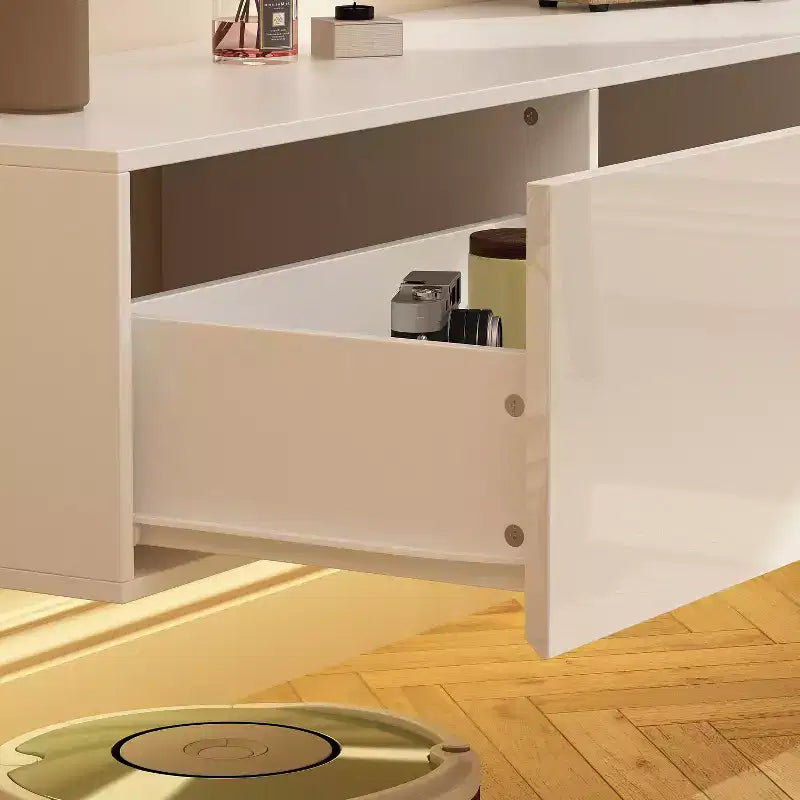 Meuble TV Mural Famapy - Élégance Moderne Blanche et Brillance Fonctionnelle pour Votre Espace de Divertissement