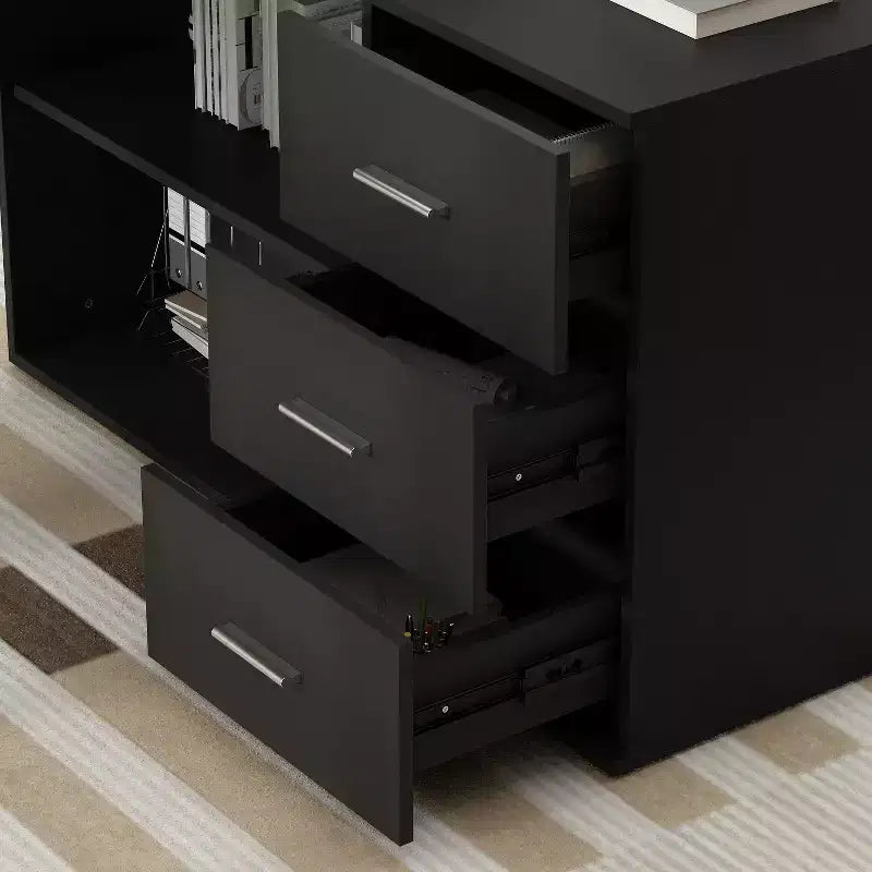 Bureau individuel Famapy : poste de travail modulaire avec organisateur à 3 tiroirs, étagère ouverte et rangement réglable - bureau d'ordinateur pour la maison