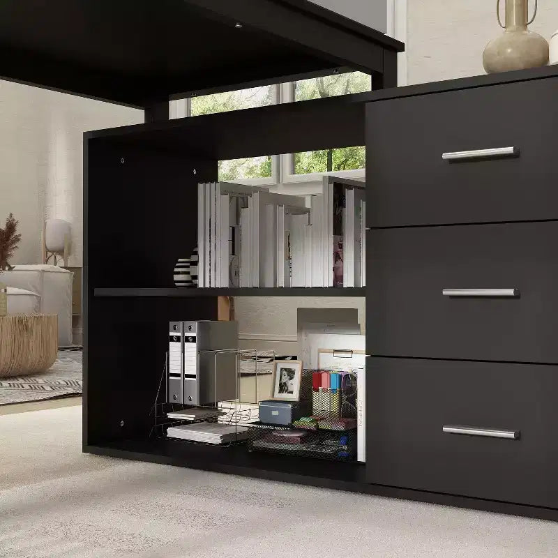 Bureau individuel Famapy : poste de travail modulaire avec organisateur à 3 tiroirs, étagère ouverte et rangement réglable - bureau d'ordinateur pour la maison