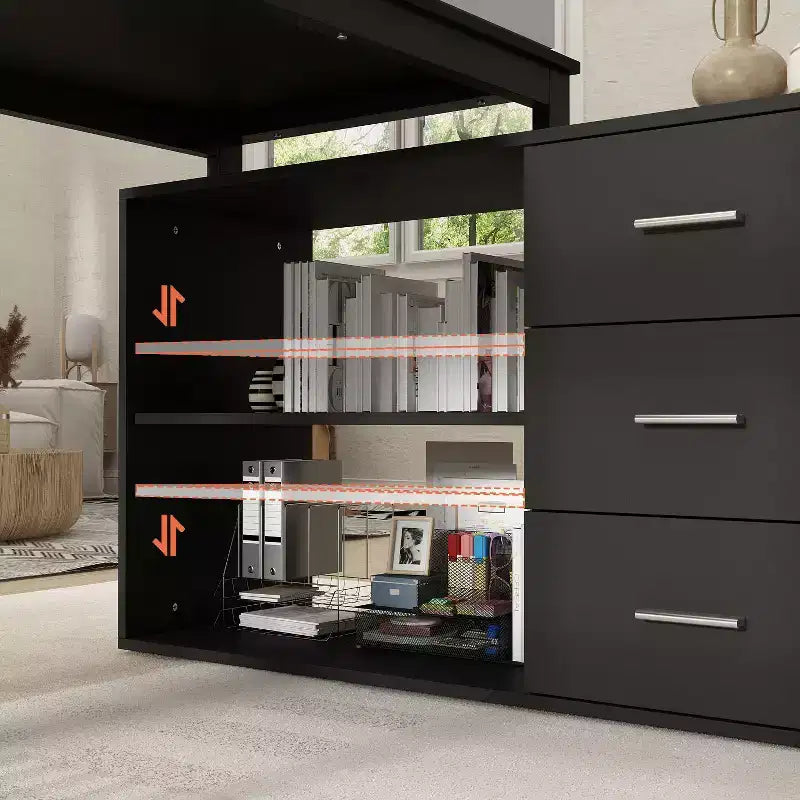 Bureau individuel Famapy : poste de travail modulaire avec organisateur à 3 tiroirs, étagère ouverte et rangement réglable - bureau d'ordinateur pour la maison
