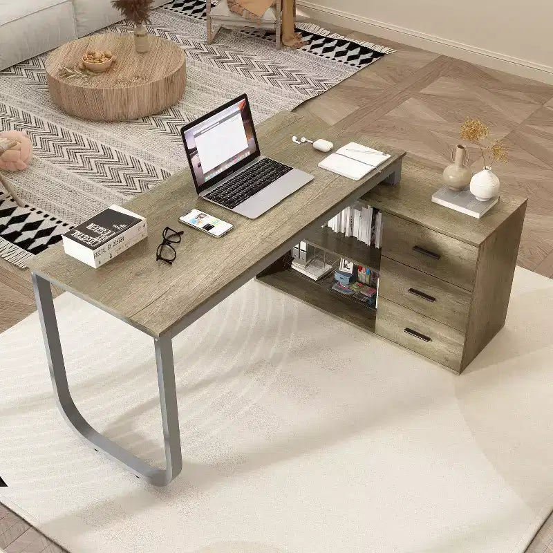 Bureau individuel Famapy : poste de travail modulaire avec organisateur à 3 tiroirs, étagère ouverte et rangement réglable - bureau d'ordinateur pour la maison