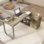 Bureau individuel Famapy : poste de travail modulaire avec organisateur à 3 tiroirs, étagère ouverte et rangement réglable - bureau d'ordinateur pour la maison