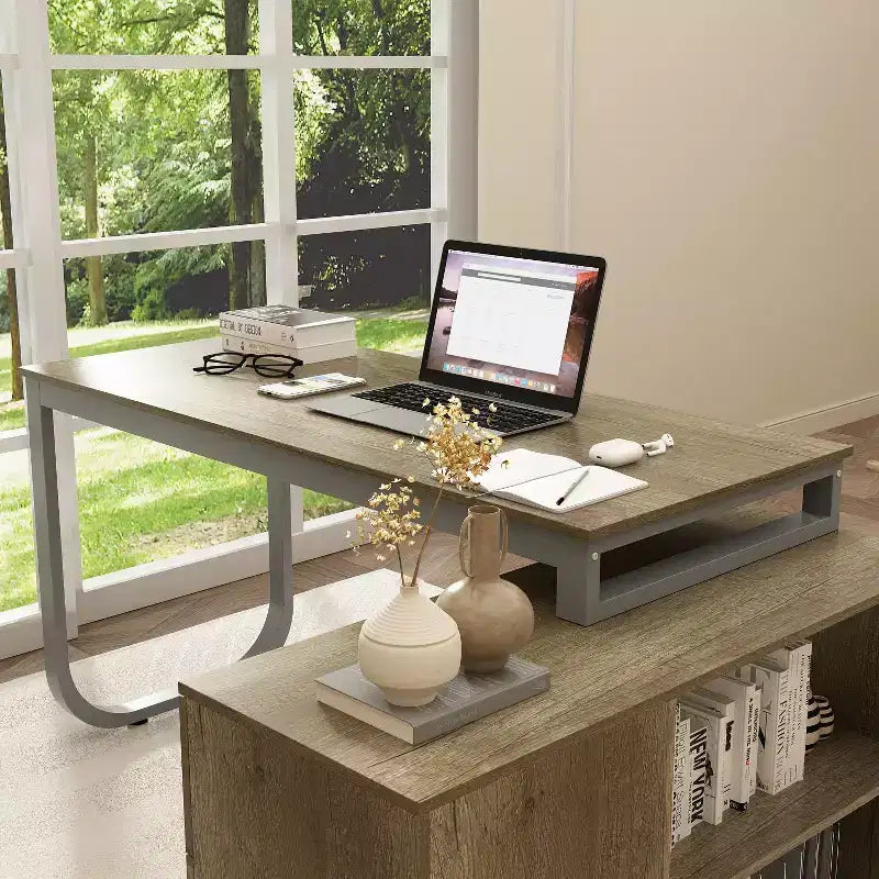 Bureau individuel Famapy : poste de travail modulaire avec organisateur à 3 tiroirs, étagère ouverte et rangement réglable - bureau d'ordinateur pour la maison