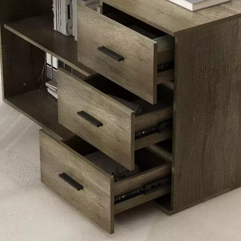Bureau individuel Famapy : poste de travail modulaire avec organisateur à 3 tiroirs, étagère ouverte et rangement réglable - bureau d'ordinateur pour la maison