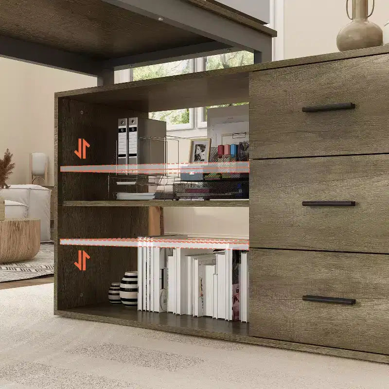 Bureau individuel Famapy : poste de travail modulaire avec organisateur à 3 tiroirs, étagère ouverte et rangement réglable - bureau d'ordinateur pour la maison