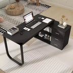 Bureau individuel Famapy : poste de travail modulaire avec organisateur à 3 tiroirs, étagère ouverte et rangement réglable - bureau d'ordinateur pour la maison