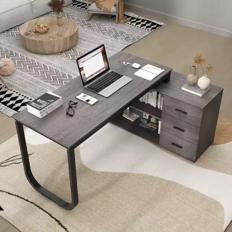 Bureau individuel Famapy : poste de travail modulaire avec organisateur à 3 tiroirs, étagère ouverte et rangement réglable - bureau d'ordinateur pour la maison