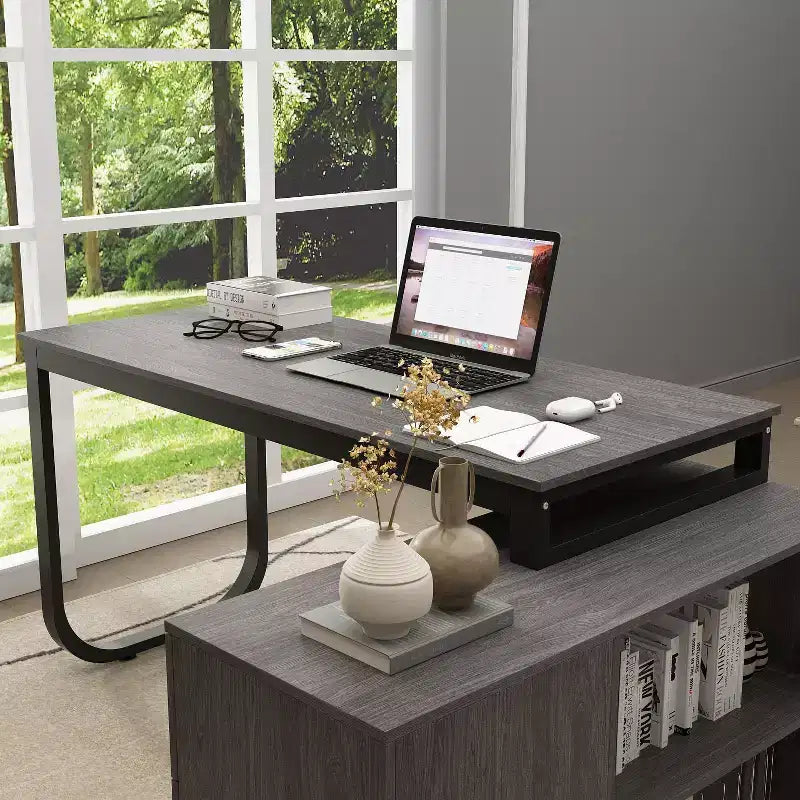 Bureau individuel Famapy : poste de travail modulaire avec organisateur à 3 tiroirs, étagère ouverte et rangement réglable - bureau d'ordinateur pour la maison