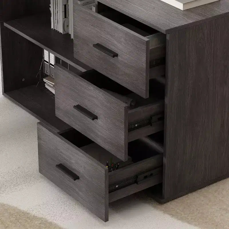 Bureau individuel Famapy : poste de travail modulaire avec organisateur à 3 tiroirs, étagère ouverte et rangement réglable - bureau d'ordinateur pour la maison