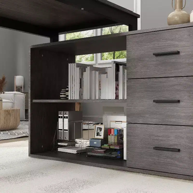 Bureau individuel Famapy : poste de travail modulaire avec organisateur à 3 tiroirs, étagère ouverte et rangement réglable - bureau d'ordinateur pour la maison