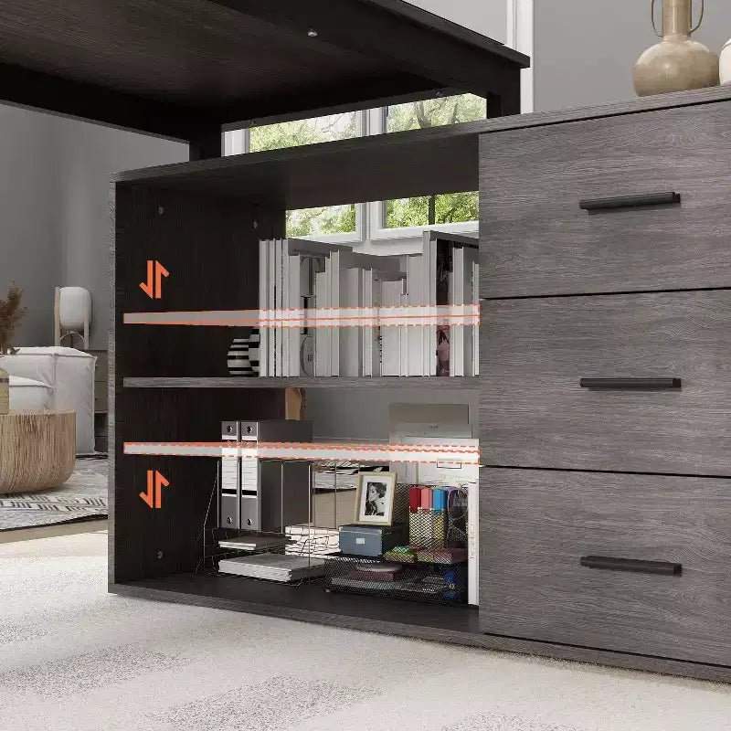 Bureau individuel Famapy : poste de travail modulaire avec organisateur à 3 tiroirs, étagère ouverte et rangement réglable - bureau d'ordinateur pour la maison
