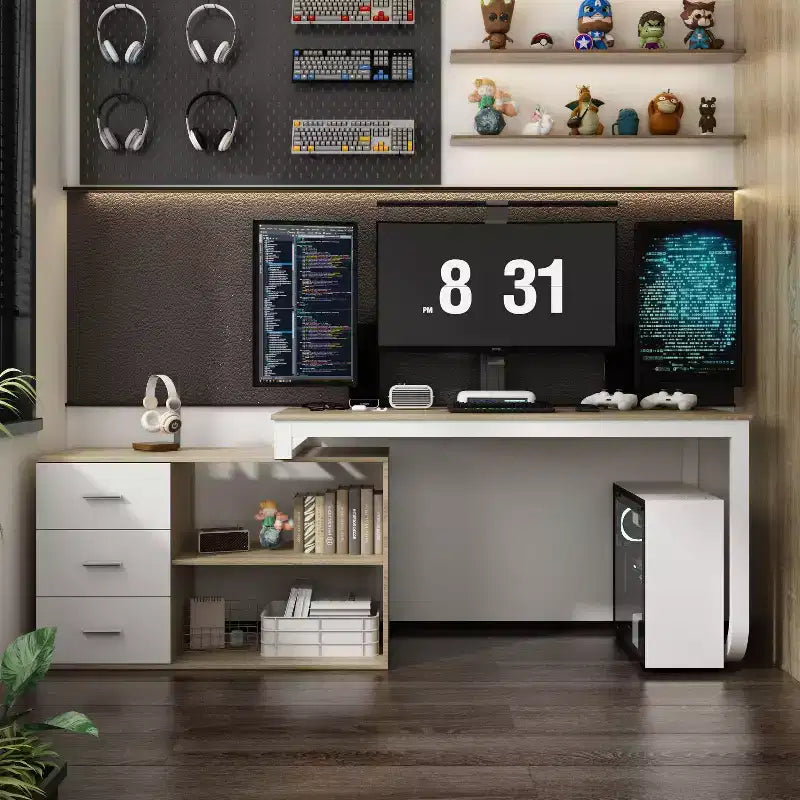 Bureau individuel Famapy : poste de travail modulaire avec organisateur à 3 tiroirs, étagère ouverte et rangement réglable - bureau d'ordinateur pour la maison
