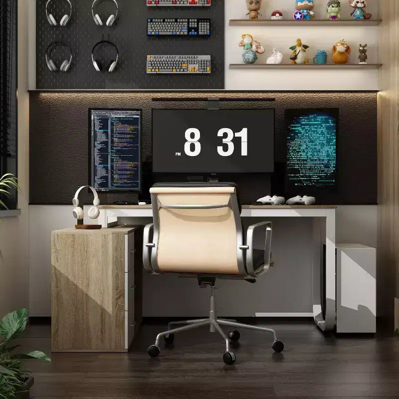 Bureau individuel Famapy : poste de travail modulaire avec organisateur à 3 tiroirs, étagère ouverte et rangement réglable - bureau d'ordinateur pour la maison