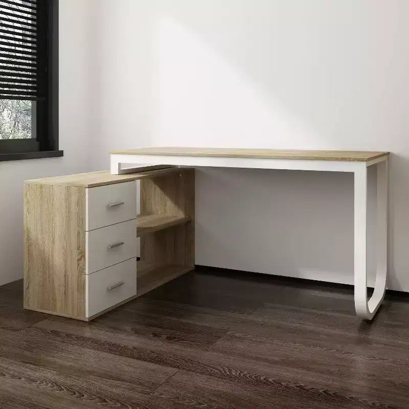 Bureau individuel Famapy : poste de travail modulaire avec organisateur à 3 tiroirs, étagère ouverte et rangement réglable - bureau d'ordinateur pour la maison