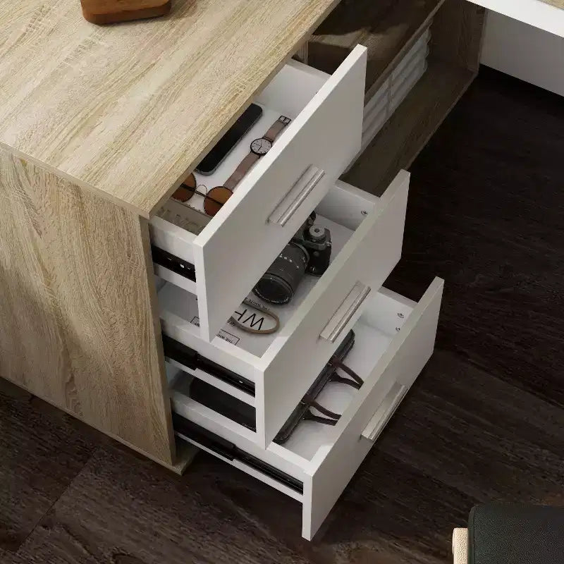 Bureau individuel Famapy : poste de travail modulaire avec organisateur à 3 tiroirs, étagère ouverte et rangement réglable - bureau d'ordinateur pour la maison
