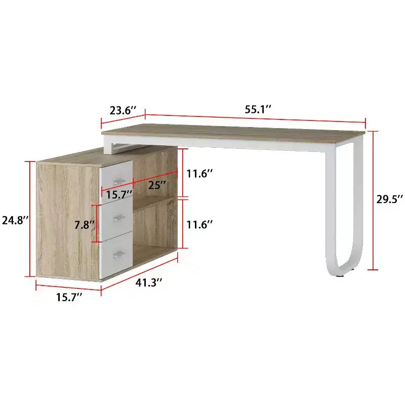 Bureau individuel Famapy : poste de travail modulaire avec organisateur à 3 tiroirs, étagère ouverte et rangement réglable - bureau d'ordinateur pour la maison