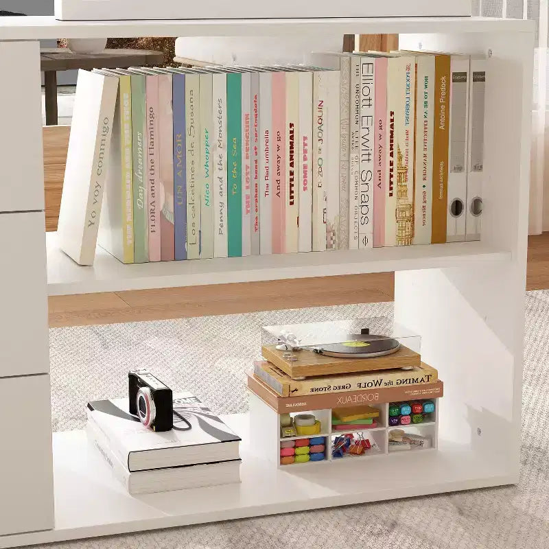Bureau individuel Famapy : poste de travail modulaire avec organisateur à 3 tiroirs, étagère ouverte et rangement réglable - bureau d'ordinateur pour la maison