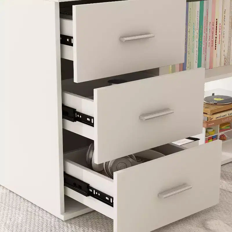 Bureau individuel Famapy : poste de travail modulaire avec organisateur à 3 tiroirs, étagère ouverte et rangement réglable - bureau d'ordinateur pour la maison