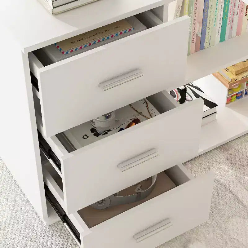 Bureau individuel Famapy : poste de travail modulaire avec organisateur à 3 tiroirs, étagère ouverte et rangement réglable - bureau d'ordinateur pour la maison
