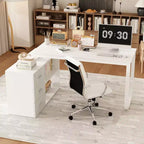 Bureau individuel Famapy : poste de travail modulaire avec organisateur à 3 tiroirs, étagère ouverte et rangement réglable - bureau d'ordinateur pour la maison