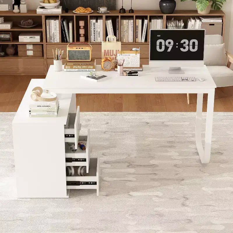 Bureau individuel Famapy : poste de travail modulaire avec organisateur à 3 tiroirs, étagère ouverte et rangement réglable - bureau d'ordinateur pour la maison