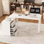 Bureau individuel Famapy : poste de travail modulaire avec organisateur à 3 tiroirs, étagère ouverte et rangement réglable - bureau d'ordinateur pour la maison