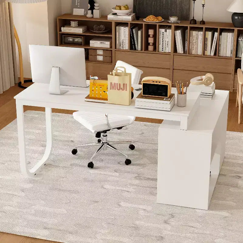 Bureau individuel Famapy : poste de travail modulaire avec organisateur à 3 tiroirs, étagère ouverte et rangement réglable - bureau d'ordinateur pour la maison