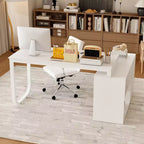 Bureau individuel Famapy : poste de travail modulaire avec organisateur à 3 tiroirs, étagère ouverte et rangement réglable - bureau d'ordinateur pour la maison