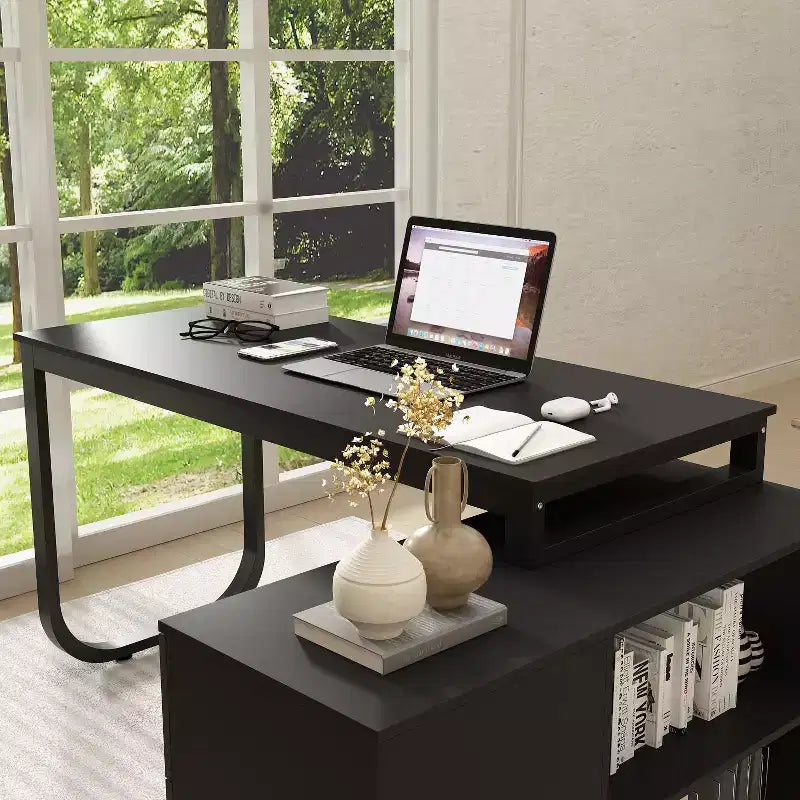 Bureau individuel Famapy : poste de travail modulaire avec organisateur à 3 tiroirs, étagère ouverte et rangement réglable - bureau d'ordinateur pour la maison