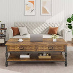 Table basse rectangulaire Acekool 41 avec tiroirs, table basse de rangement rustique marron de style Mid-Century avec pieds en métal pour salon et bureau