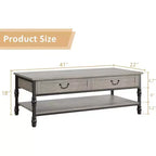 Table basse rectangulaire Acekool 41 avec tiroirs, table basse de rangement rustique marron de style Mid-Century avec pieds en métal pour salon et bureau