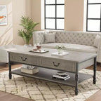 Table basse rectangulaire Acekool 41 avec tiroirs, table basse de rangement rustique marron de style Mid-Century avec pieds en métal pour salon et bureau