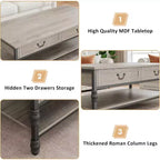 Table basse rectangulaire Acekool 41 avec tiroirs, table basse de rangement rustique marron de style Mid-Century avec pieds en métal pour salon et bureau