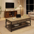 Table basse rectangulaire Acekool 41 avec tiroirs, table basse de rangement rustique marron de style Mid-Century avec pieds en métal pour salon et bureau