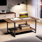 Table basse à 2 niveaux Acekool avec étagère de rangement, table de centre en bois et métal style ferme industriel pour salon, bureau