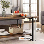 Table basse à 2 niveaux Acekool avec étagère de rangement, table de centre en bois et métal style ferme industriel pour salon, bureau