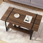 Table basse à 2 niveaux Acekool avec étagère de rangement, table de centre en bois et métal style ferme industriel pour salon, bureau